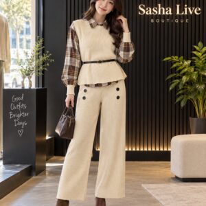 Carla Layered Knit & Plaid 3-Piece Top